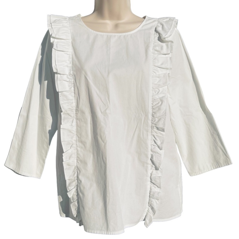 VERO MODA Ruffle Blouse Top 3/4 Sleeve White Button Closure VMBLIS Medium 8877